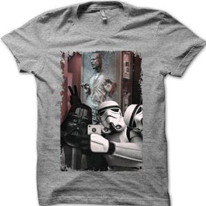 Han Solo Frozen in Carbonite Selfie with Darth Vader and Stormtroopers t-shirt Sports Grey