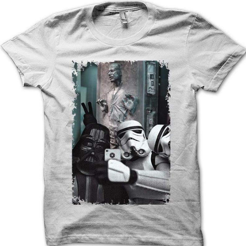 Han Solo Frozen in Carbonite Selfie with Darth Vader and Stormtroopers t-shirt White