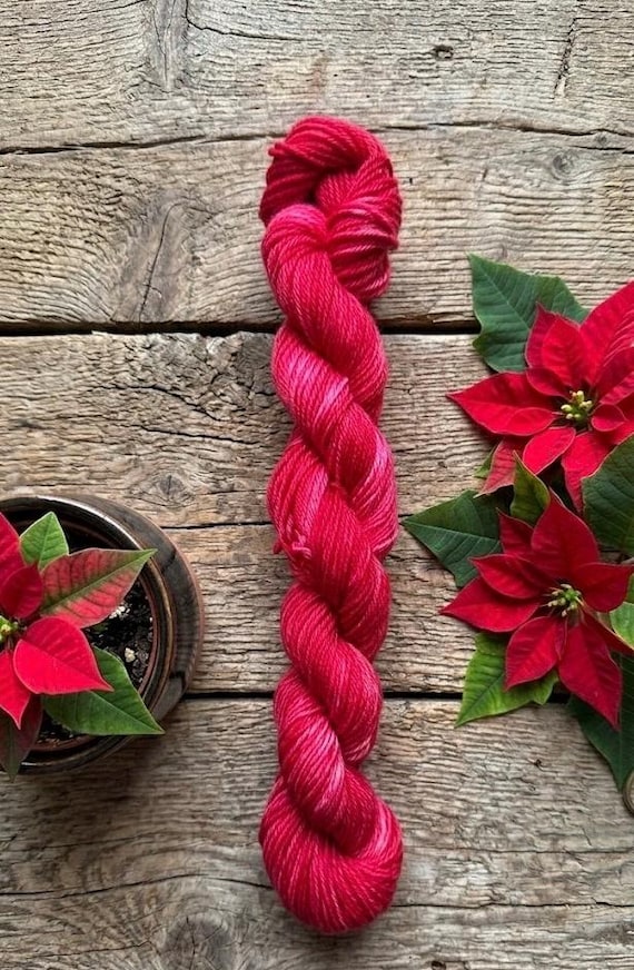 Poinsettia  -Hand-Dyed Red Tonal Wool Yarn, Poinsettia Christmas Sock Yarn