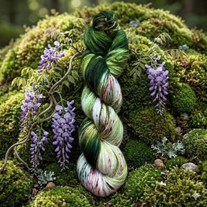 Hand Dyed Merino Wool Yarn, Speckled, Green yarn Whimsical Glen