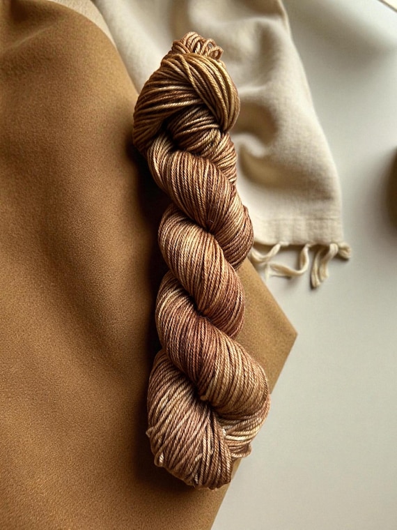 Hand Dyed Merino Wool Yarn: tan, camel, tonal