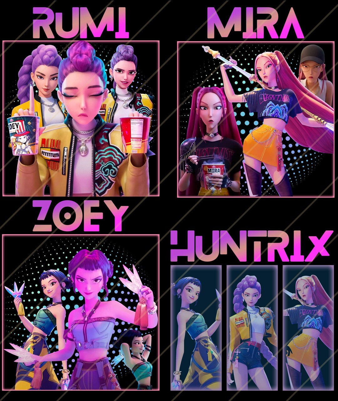 Kpop Huntrix Demon Hunters PNG, Rumi Mira Zoye, Anime Clipart, Saja