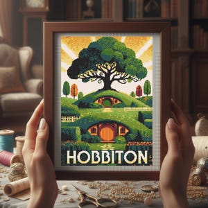 Hobbiton Cross Stitch Pattern, Shire Cross Stitch Pattern, Fantasy Earth Cross Stitch Pattern, instant download