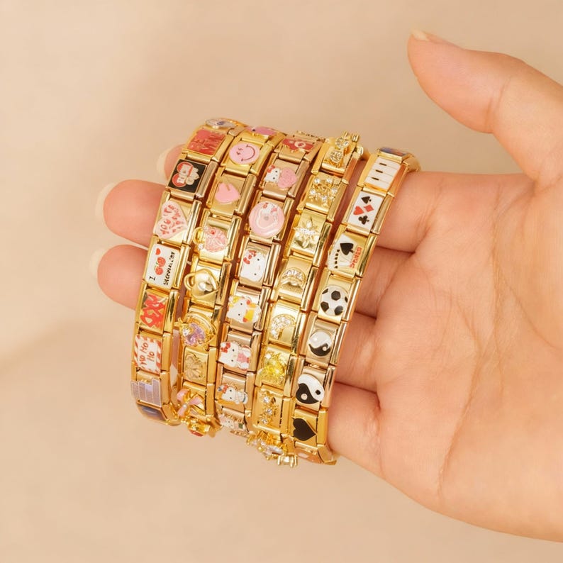 Gold Italian Charm Bracelet, Custom Gold Italy Charms, Vintage Jewelry Charms, Personalized Gift for Him, Christmas Gift for Her/Him/Wife image 8