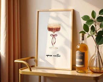 Stampa “Espresso Martini”: Sfondo Bianco, Cocktail Coquette e Scritta in Corsivo, Decor Minimal per Cucina e Bar (Download Immediato)
