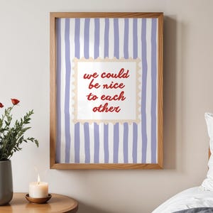 Olivia Dean–Inspired Retro Poster with Blue Striped Background, Red Script Quote (Instant Download)