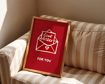 Stampa For You: Illustrazione Lettera Amore Rossa e Bianca, Wall Art Minimal Romantica, Idea Regalo o Decorazione Casa (Download Immediato)