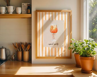 Stampa Aperol Spritz Striped: Poster Retro con Strisce Arancioni e Bianche, Decorazione Chic Cucina e Bar (Download Immediato)