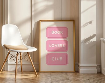 Stampa Book Lovers Club: Wall Art Minimal Rosa e Bianca per Amanti dei Libri, Decorazione Trendy per Casa e Ufficio (Download Immediato)