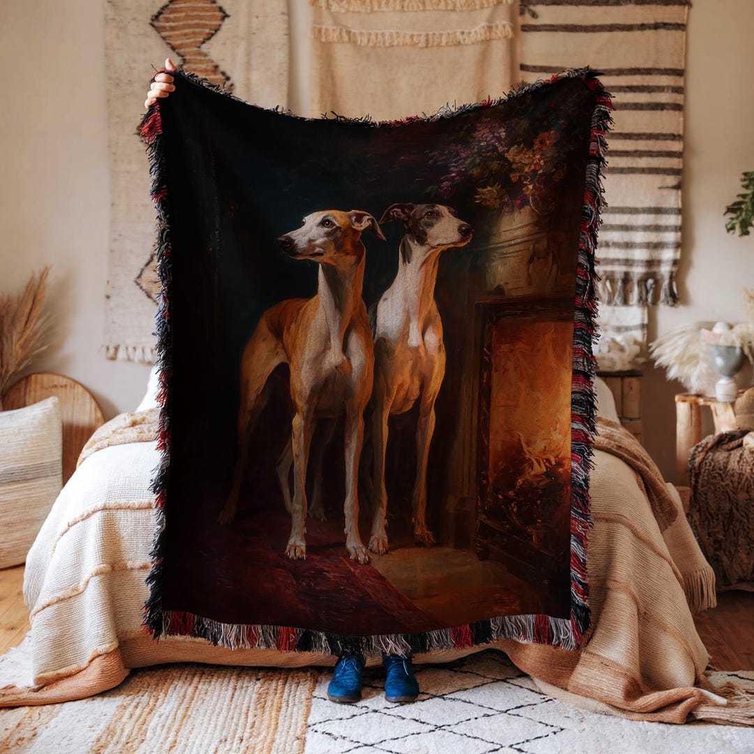 Greyhound Throw Regal Greyhound Portrait Woven Blanket, Elegant Canine Art, Pet Lover ...