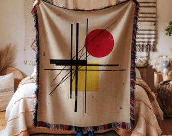 Bauhaus Inspired Woven Throw Blanket, Minimalist Geometric Composition, Mid-Century Modern Home Decor, Artistic Gift, Abstract Design