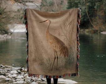 Manta Tecida com Garça-canadense, Arte Elegante com Pássaros, Decoração Serena para Casa com Tema da Natureza, Presente para Amantes de Pássaros, Manta de Tapeçaria Graciosa com Tema da Vida Selvagem