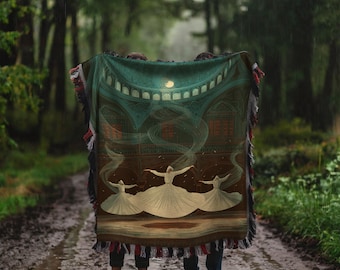 Manta tejida con bailarinas giratorias, arte fantástico y místico, decoración rústica para el hogar, tapiz estético único, regalo original para ella