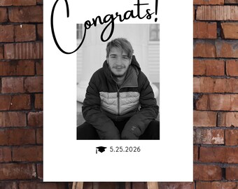 Modelo de pôster de formatura simples, moderno e personalizável - Use para assinaturas dos convidados e crie uma lembrança personalizada.
