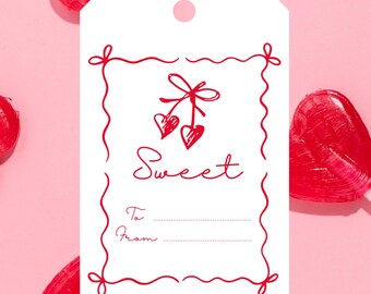Cartão de Dia dos Namorados para Imprimir, Etiqueta Corações Doces (Download Instantâneo)