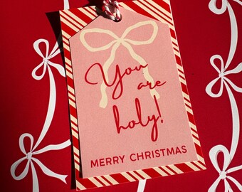 Etiquetas de presente de Natal celebrando virtudes - Rosa e Vermelho