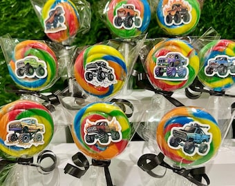 Monster Trucks Mini Rainbow Swirl Lollipops - Birthday Party Favor