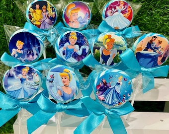 Princess Cinderella Blue Swirl Lollipops - Birthday Party Favor 10pcs