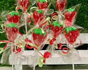 Strawberry Shaped Lollipops Suckers - Birthday Party Favor