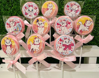 Marie Kitty Cat Pink and White Swirl Lollipops - Birthday Party Favors 10pcs Baby Shower Birthday