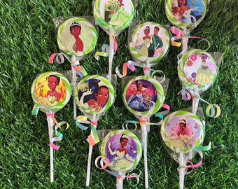 Princess and the Frog Green Swirl Lollipops - Birthday Party Favor 10pcs - La Princesa y la Rana Piruletas, Green Apple Suckers