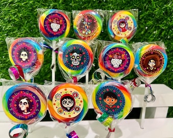 Day of the Dead Coco Swirl Lollipops - Birthday Party Favor Halloween, Dia de los Muertos