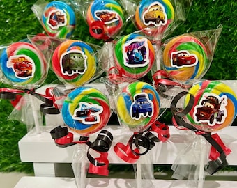 Cars Mini Rainbow Swirl Lollipops - Birthday Party Favor