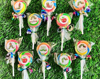 10 pieces Caterpillar Mini Rainbow Swirl Lollipops - Birthday Party Favor