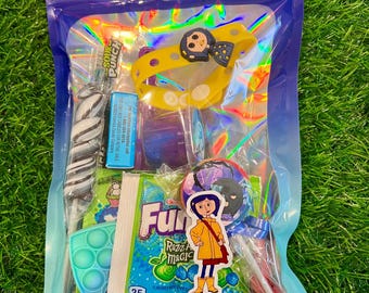 Button Girl Treat Bags, Party Favors, Coraline Lollipop, Slime, Bracelet, Fidget Toy