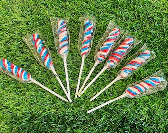 Patriotic Red Blue and White Swirl Lollipops - Braided Twisty Hard Candy, Party Favor (10ct)