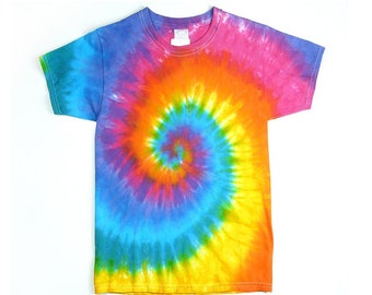 Rainbow Tie Dye Shirt, Short or Long Sleeves, Adult Unisex & Mens Pink Rainbow Spiral