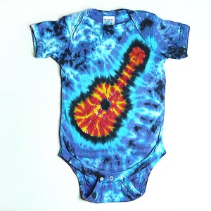 Tie Dye Baby One Piece, Short Sleeve With Guitar Design, Perfect for Rocker Baby, Musician Gift, or Music Festival