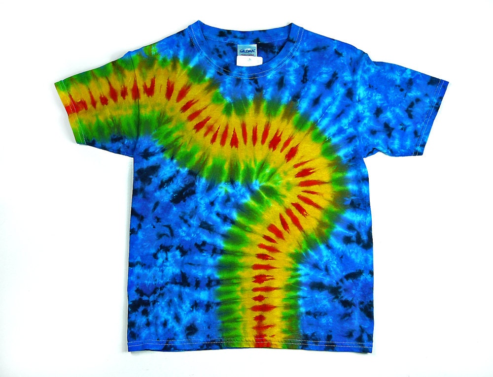 Tie Dye Shirt / Toddler and Youth Tie Dye / Blue With Yellow Stripe