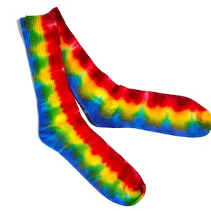 Tie Dye Socks, Adult Sizes, Rainbow Stripes, Bamboo or Cotton, Crew Length