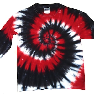 red white and black tie dye shirt