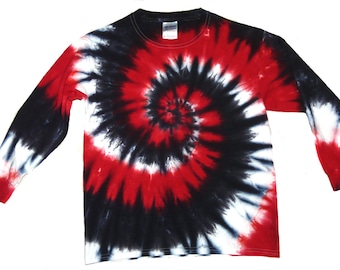 Red, White, and Black Spiral Tie-Dye Shirt Unisex Adult Short or Long Sleeve Tee