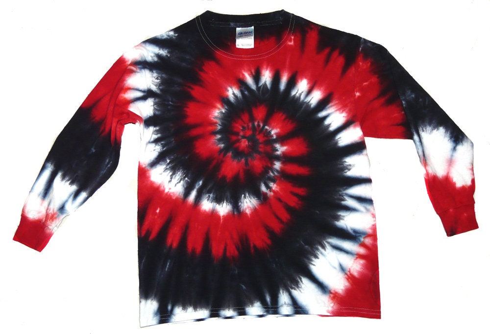 Red, White, and Black Spiral Tie-Dye Shirt Unisex Adult Short or Long Sleeve Tee