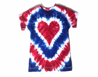 Unisex Tie Dye 4th of July Red, White, and Blue Heart Shirt, Patriotic Colors