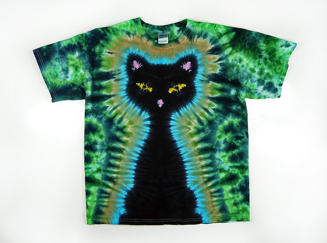 Tie Dye Shirt / Kids Black Cat Tie Dye Shirt / Green Design / Etsy