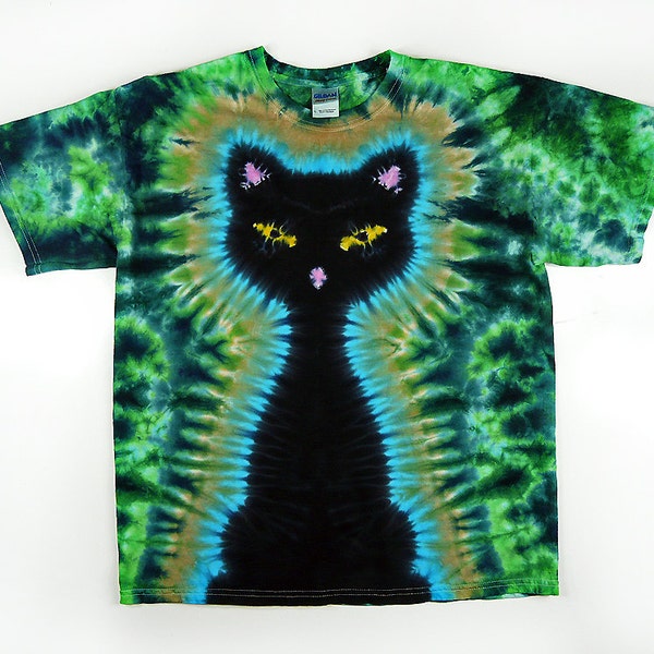 Toddler and Kids Black Cat Tie Dye Shirt / Green Design