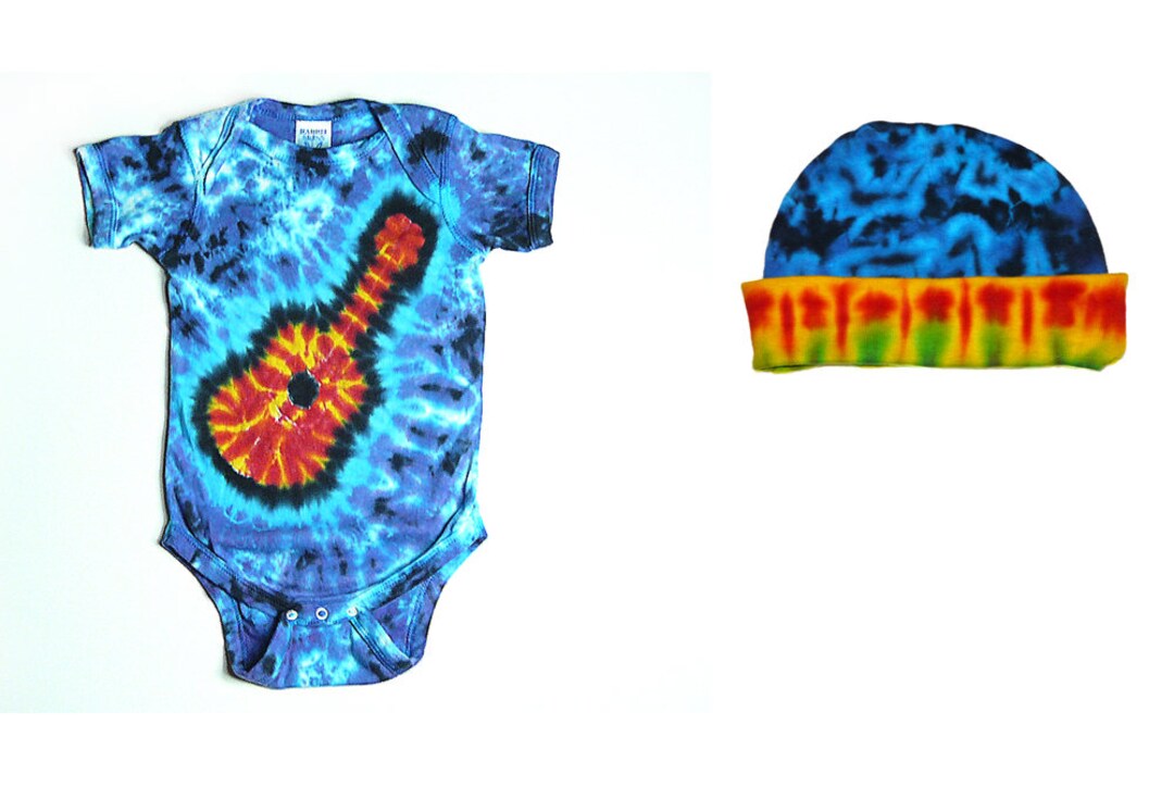 Baby Tie Dye Matching Set, Short Sleeve One Piece and Knit Cap, Tie Dye