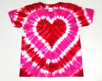 Adult Valentines Day Red and Pink Heart Tie Dye Shirt, Short or Long Sleeve Option, Made using fragrance free detergent