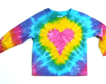 Toddler Tie Dye Long Sleeve T Shirt, Pink Heart, Valentines Day Shirt