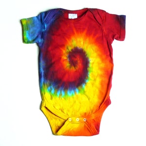 Tie Dye Baby Clothes, Short Sleeve Body Suit, Rainbow Spiral, Short Sleeve image 1