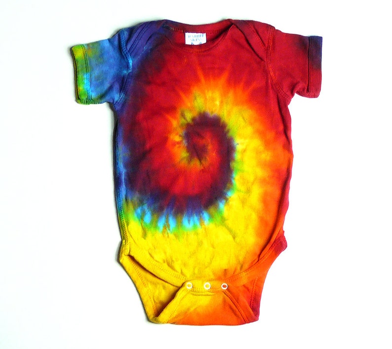 Tie Dye Baby Clothes, Short Sleeve Body Suit, Rainbow Spiral, Short Sleeve image 1