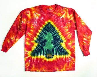 Adult 2X or 3X Long Sleeve Christmas Tree Tie Dye Shirt / Mens or Ladies Christmas Shirt