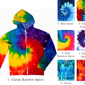 Kids Tie Dye Zip Up Hoodie, Super Soft and Comfy, Various Design Options