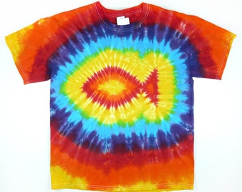 Fish Shirt, Adult Tie Dye T Shirt, Rainbow Colors