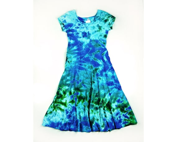 Ladies Tie Dye Dress / Short Sleeve Princess Dress / Tie Back Dress / Ocean Design