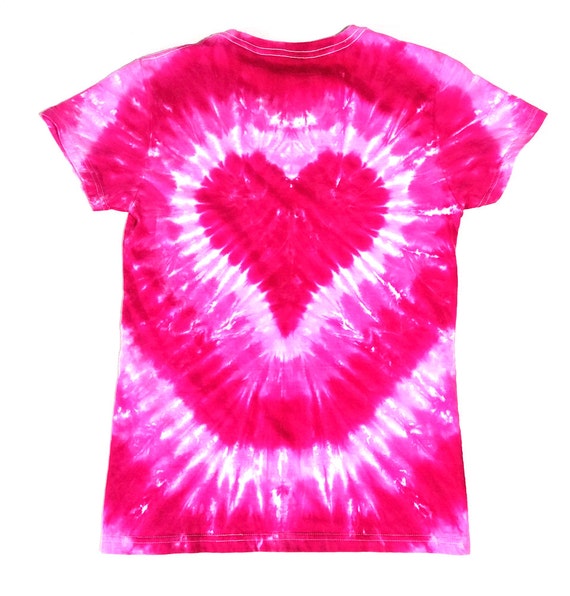 Ladies Tie Dye Shirt Pink Heart Design 
